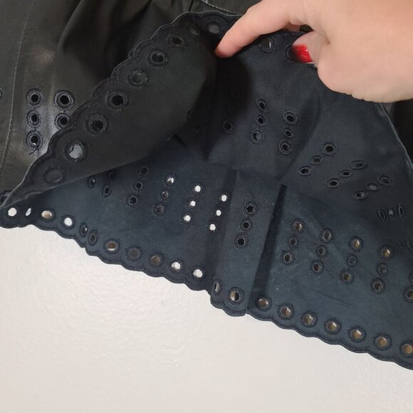 Red Valentino Lambskin Leather Black Mini Skirt Scalloped Hem‎ Eyelet Detail 38 - Picture 4 of 14